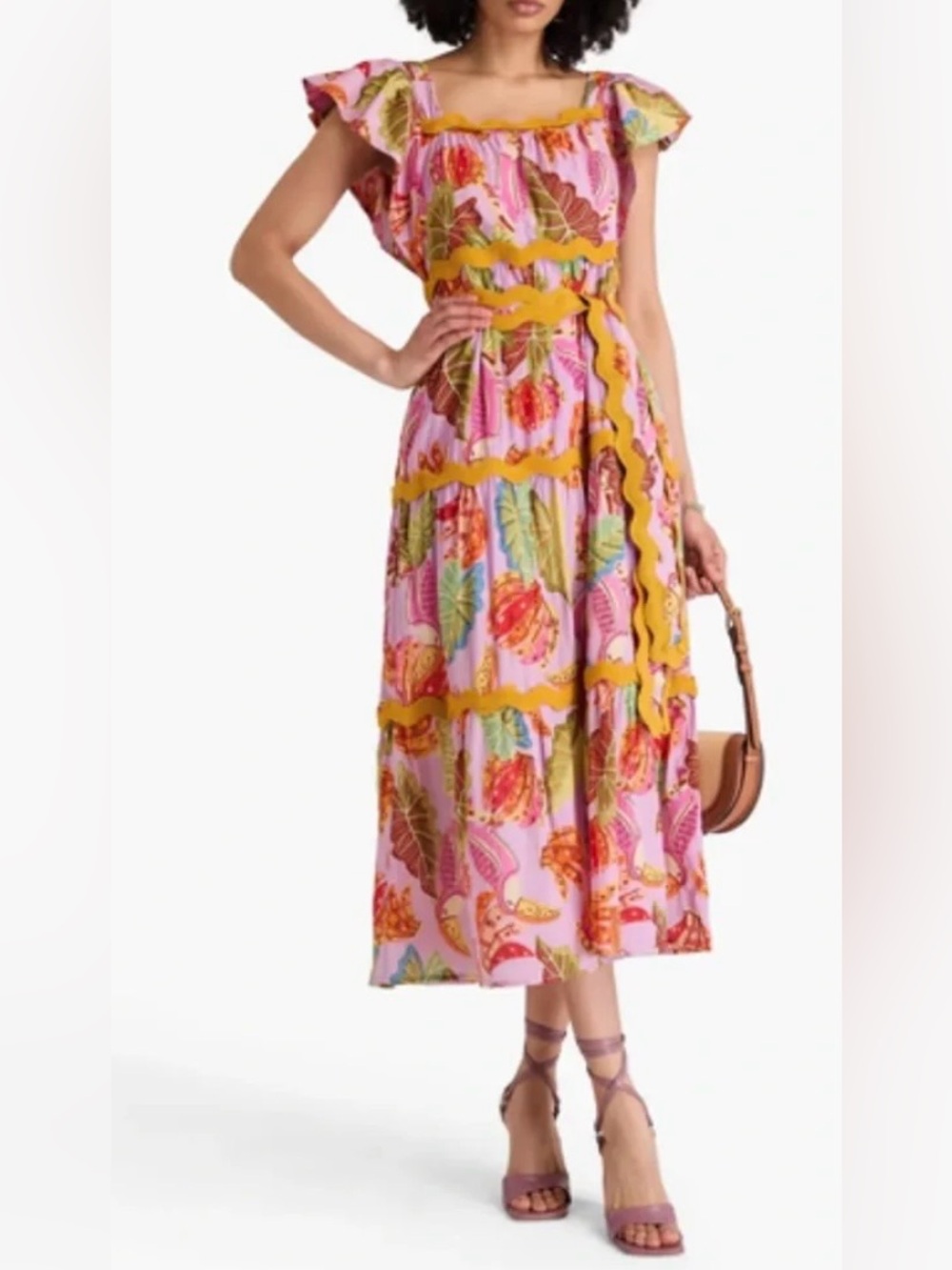 Farm Rio Lilac Beaks & Bananas Maxi Dress Size S